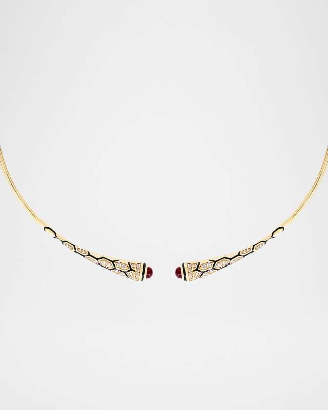 18K Yellow Gold Mushabak Diamond and Ruby Necklace